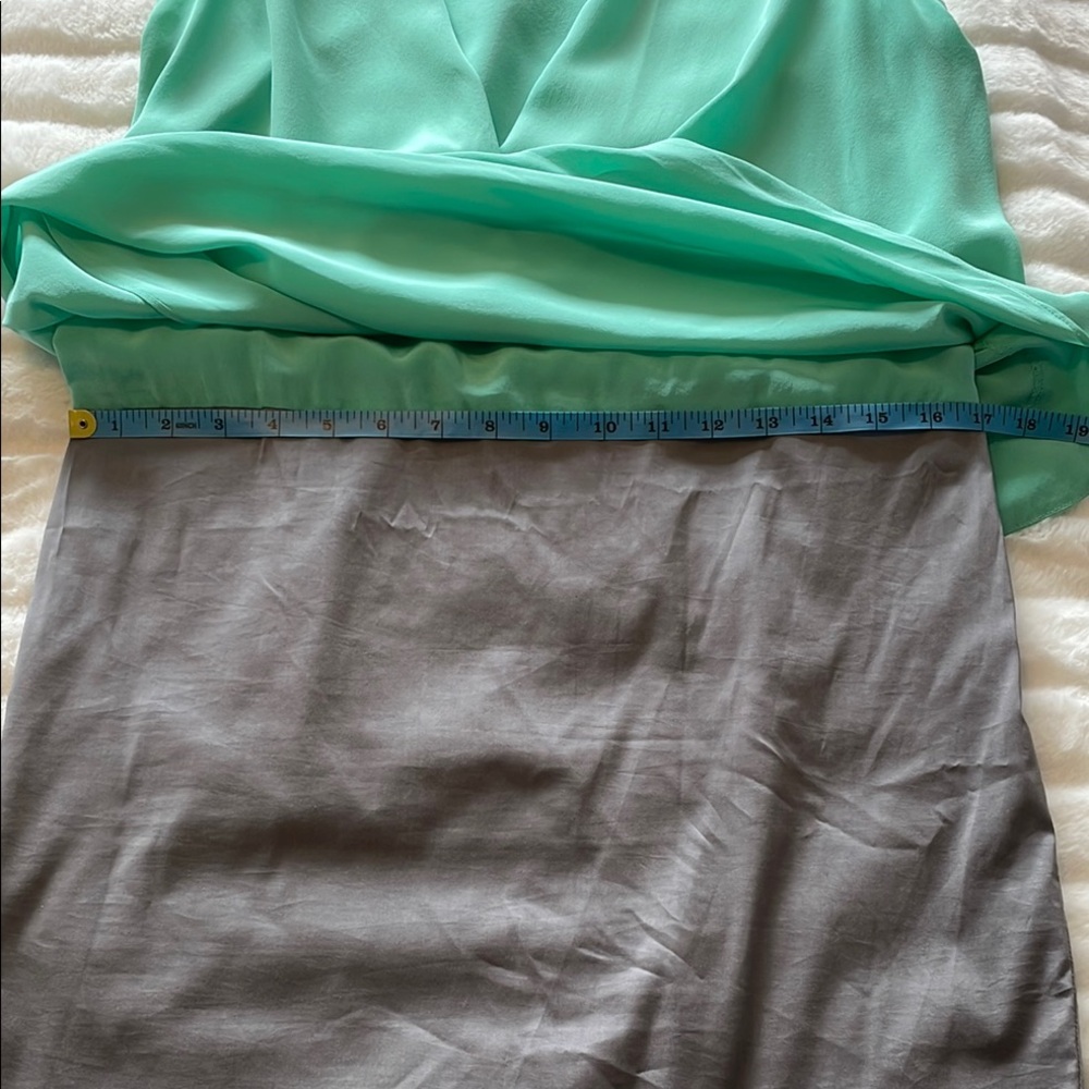 🇨🇦 le chateau dress,  Mint Green silk Drape Top with Grey skirt - Picture 11 of 13
